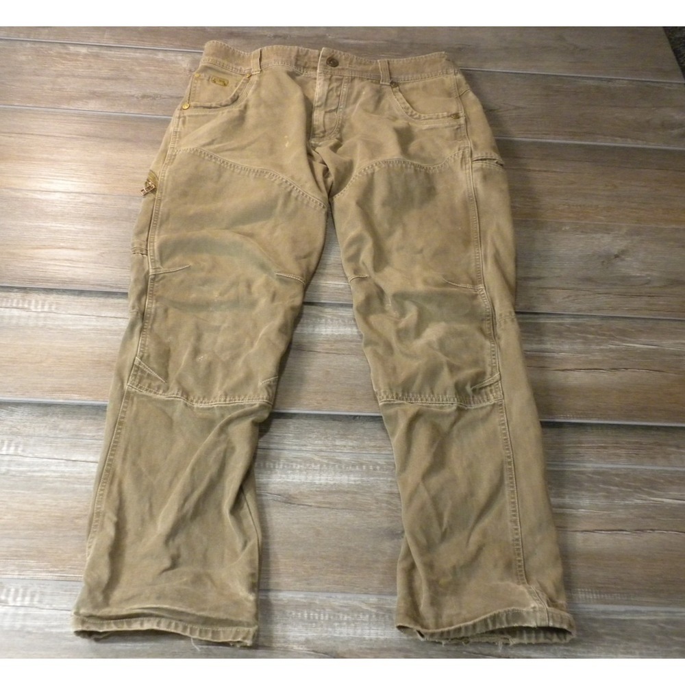 Kuhl The Law Pants 34x32 Brown Canvas Cargo Double Knee Rugged Utility Workwear
